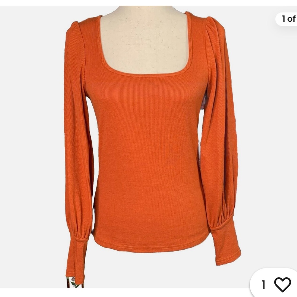 Women's SHEIN Long Sleeve Lantern Style Ribbed Square Neck Shirt Size Small
